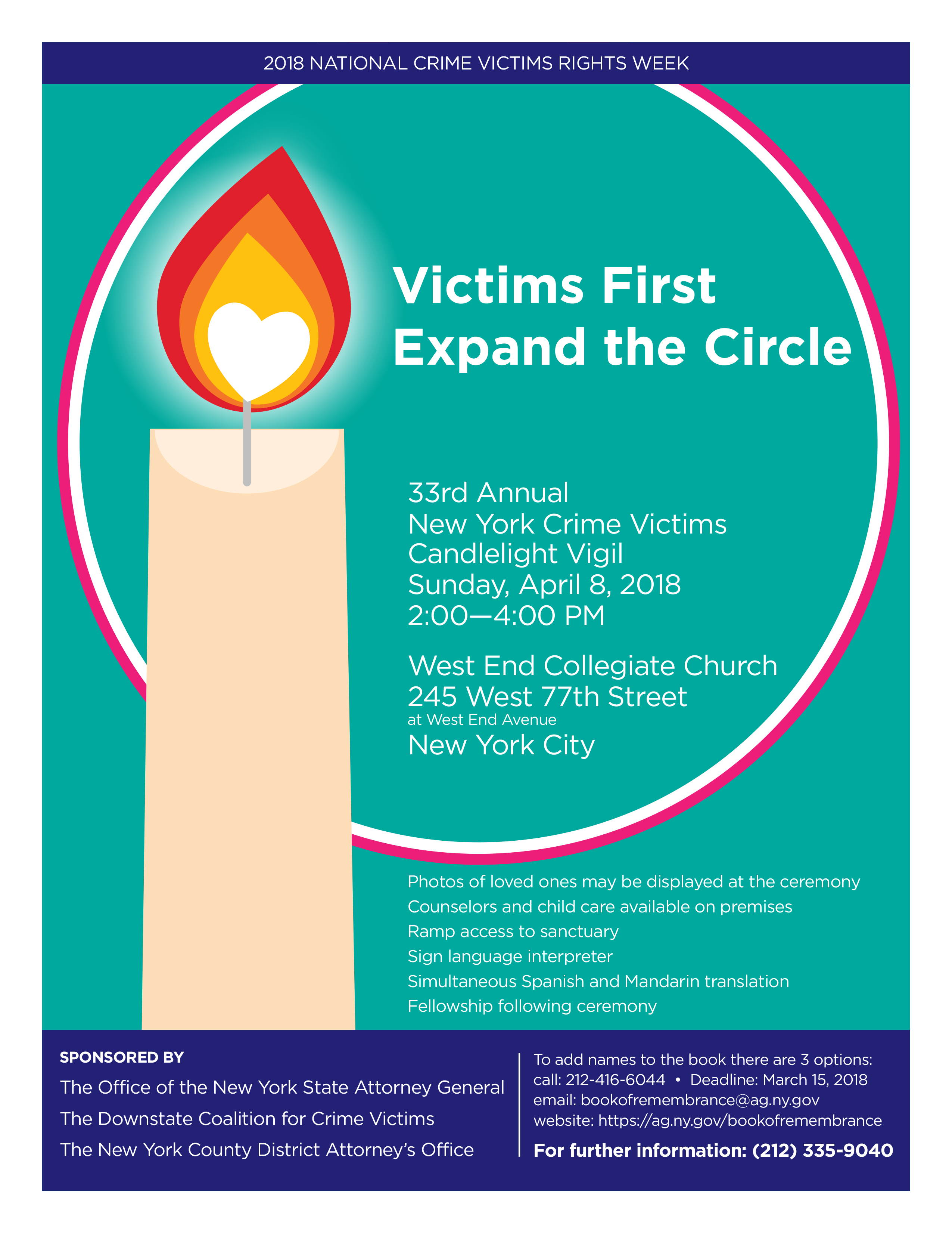 Safe Horizon Attend the 2018 New York Crime Victims Candlelight Vigil